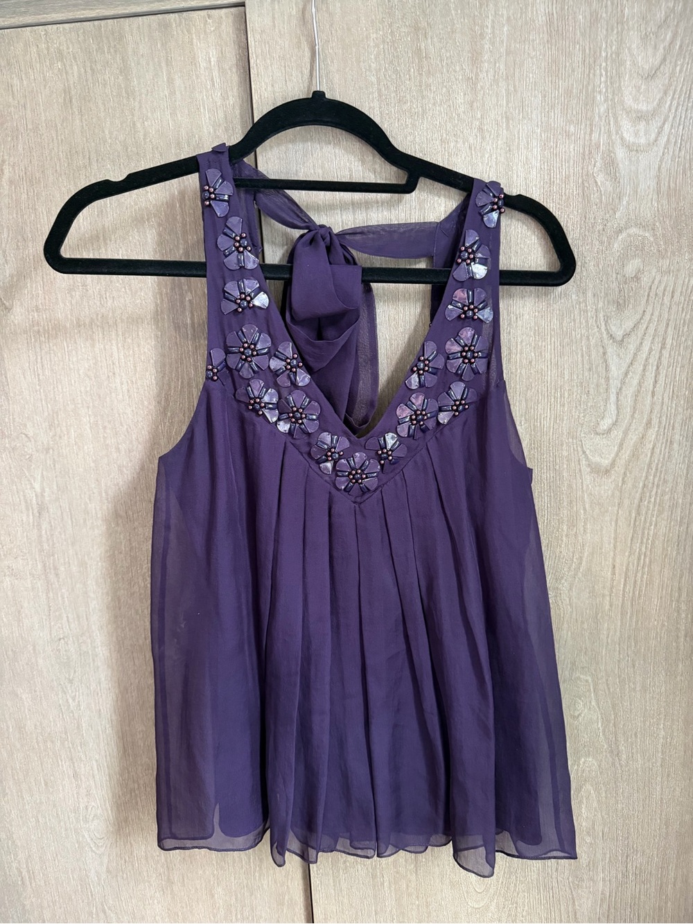 Rebecca Taylor Purple Beaded Tie-Back Camisole